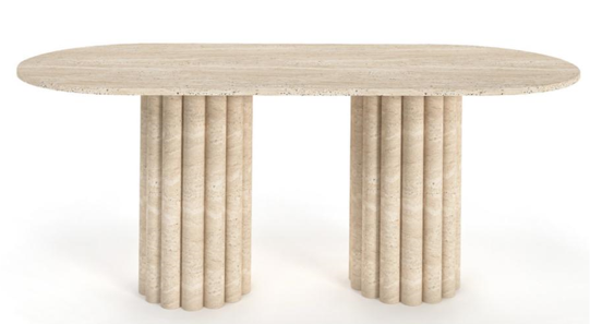 table en travertin massif au design structurant et contemporain.