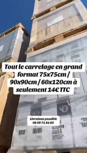 Carrelage grand format pas cher : 75x75, 90x90 et 60x120 à 14€ TTC le m²